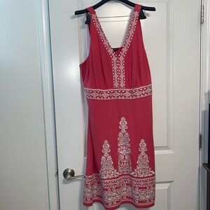 Elegant Red and White Embroidered Dress